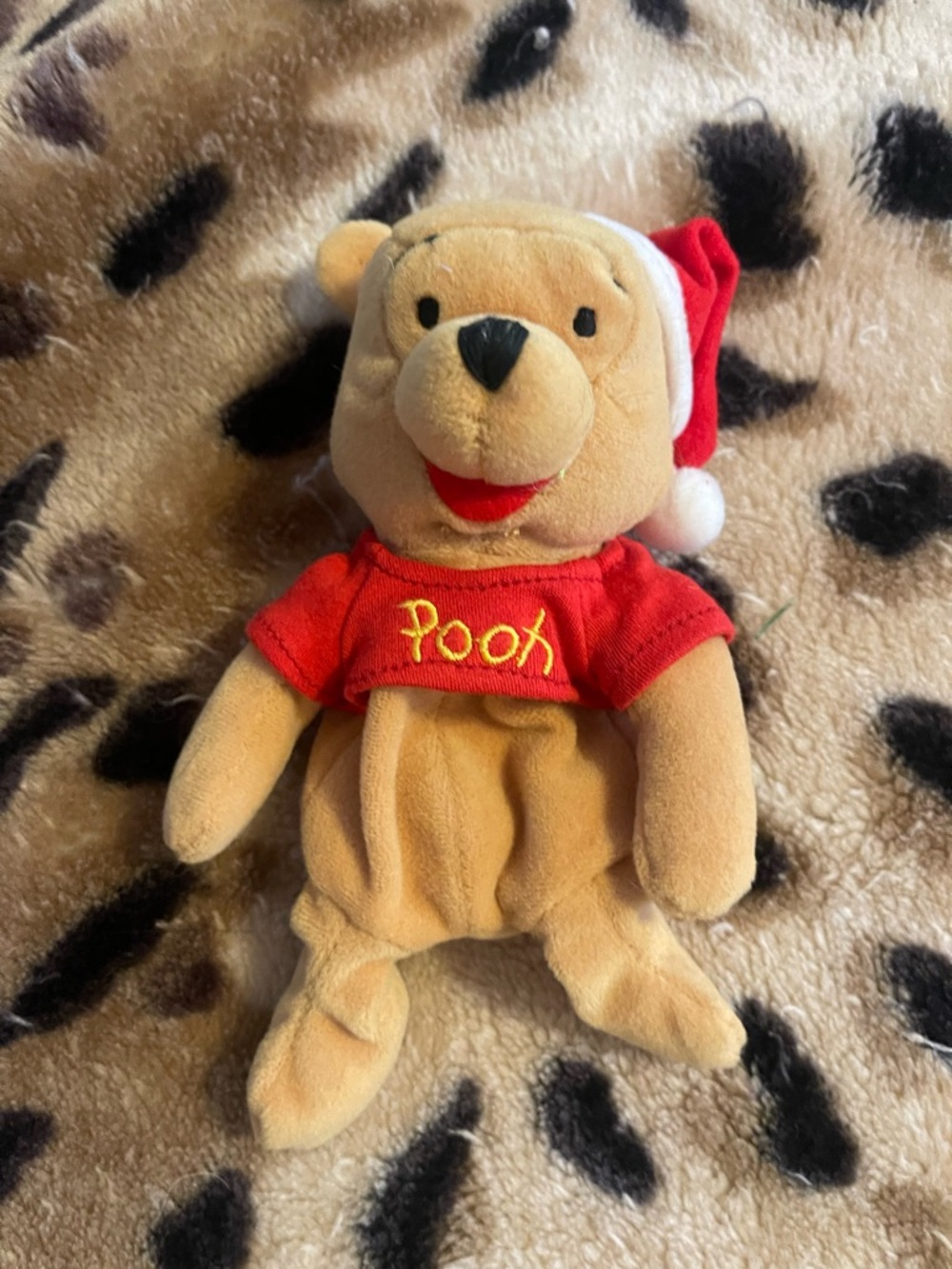 Disney Pooh Plush Bear in Red Shirt and Santa Hat
